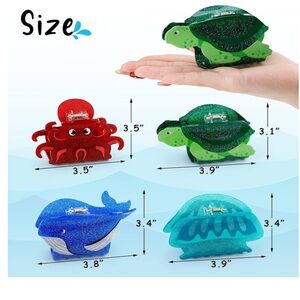 Set of 4 Great Quality Glittery Sea Animal Hair Clips